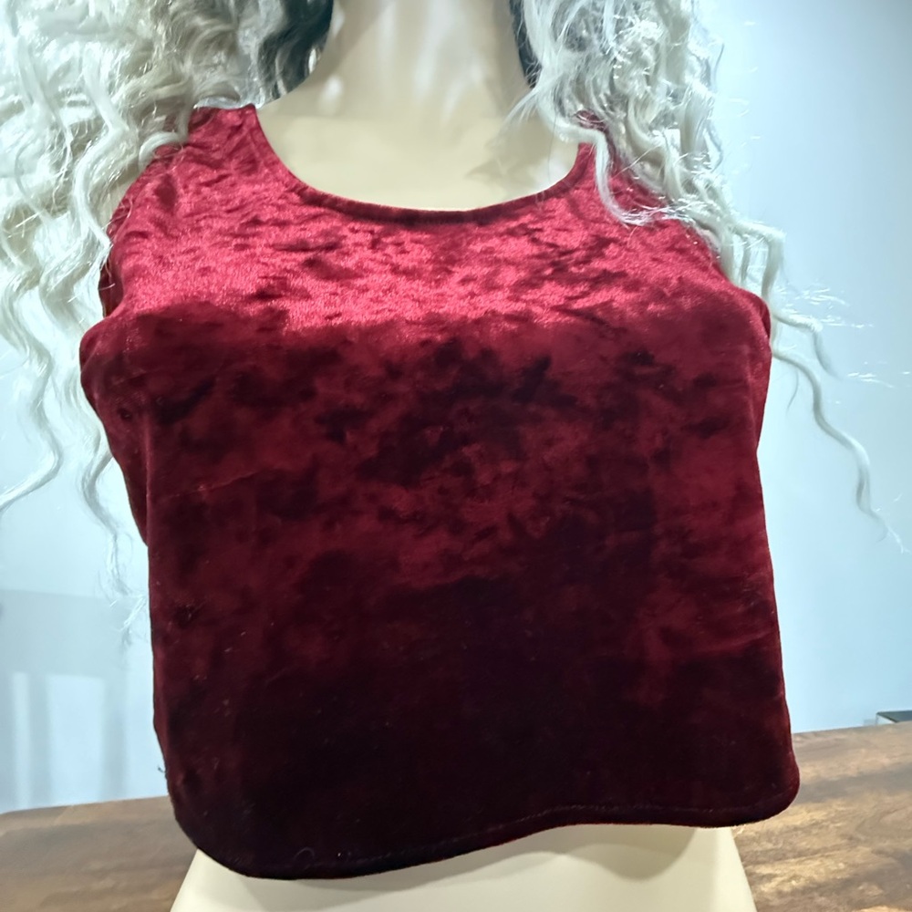 Band of Gypsies velvet Red wine tank top cropped medium sheer back jewel-tone